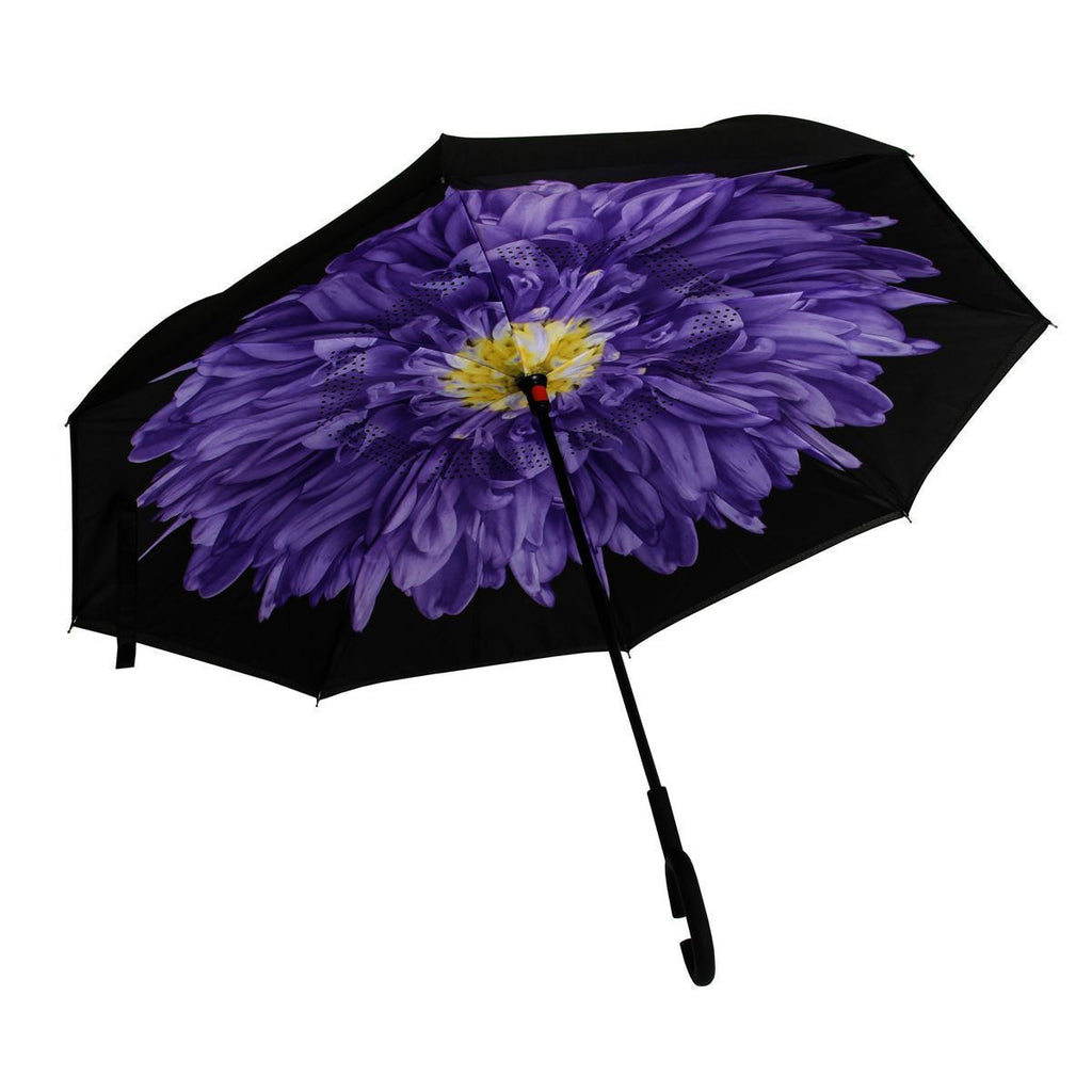 Double Layer, "Upside-Down" Self-Standing Golf Umbrella (Variety of Designs)-Adult Gifts-Collective Goods-Purple Daisy-MMG Gifts