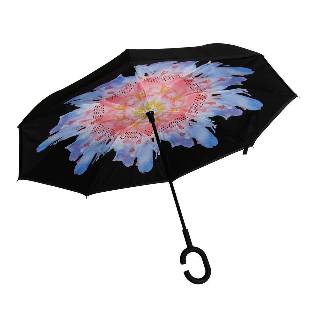 Double Layer, "Upside-Down" Self-Standing Golf Umbrella (Variety of Designs)-Adult Gifts-Collective Goods-Blue and Pink Flower-MMG Gifts