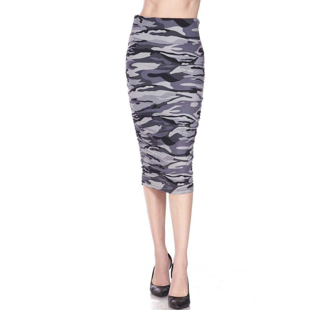 Fabulous Buttery Soft Women's Ruched Skirt: Soft Gray Camouflage-Skirts-MMG Gifts-MMG Gifts